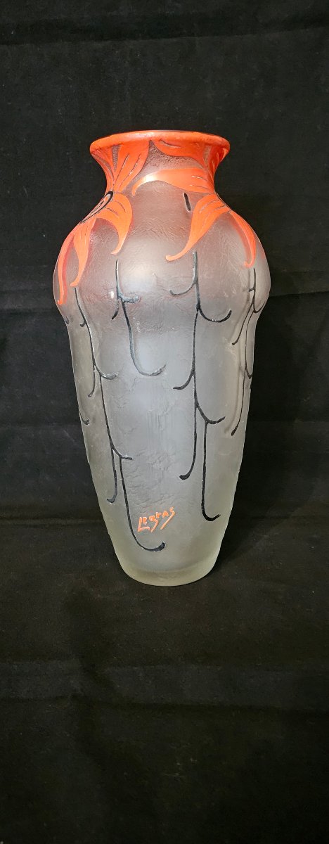 Grand vase LEGRAS décor de fleurs Art déco sur verre givré. Vers 1920-photo-4