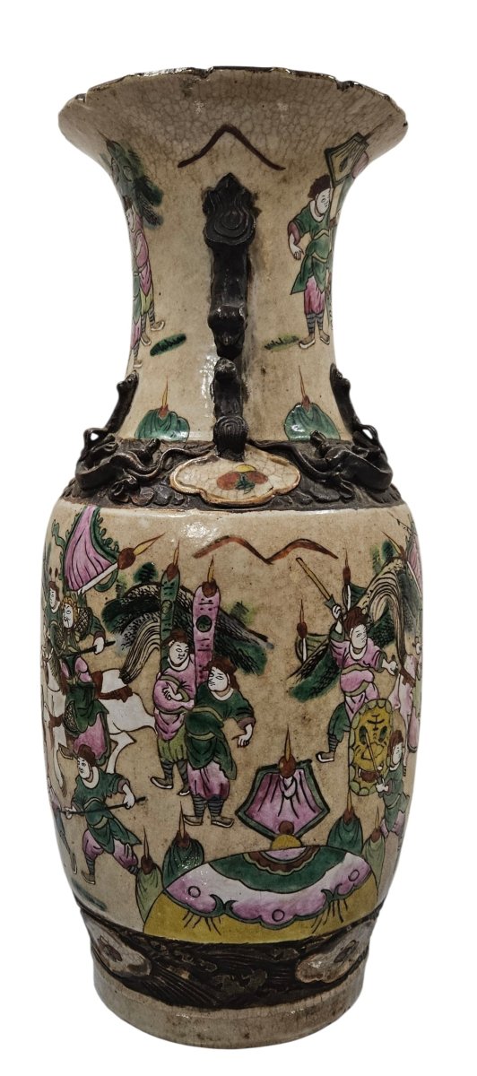 Ancien vase Chine Nankin  fin XIXème Siècle  grès porcelaine 45 cm-photo-2