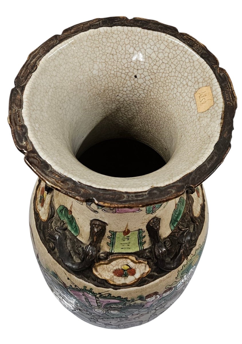 Ancien vase Chine Nankin  fin XIXème Siècle  grès porcelaine 45 cm-photo-3