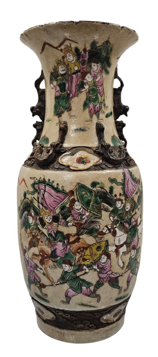 Ancien vase Chine Nankin  fin XIXème Siècle  grès porcelaine 45 cm-photo-4