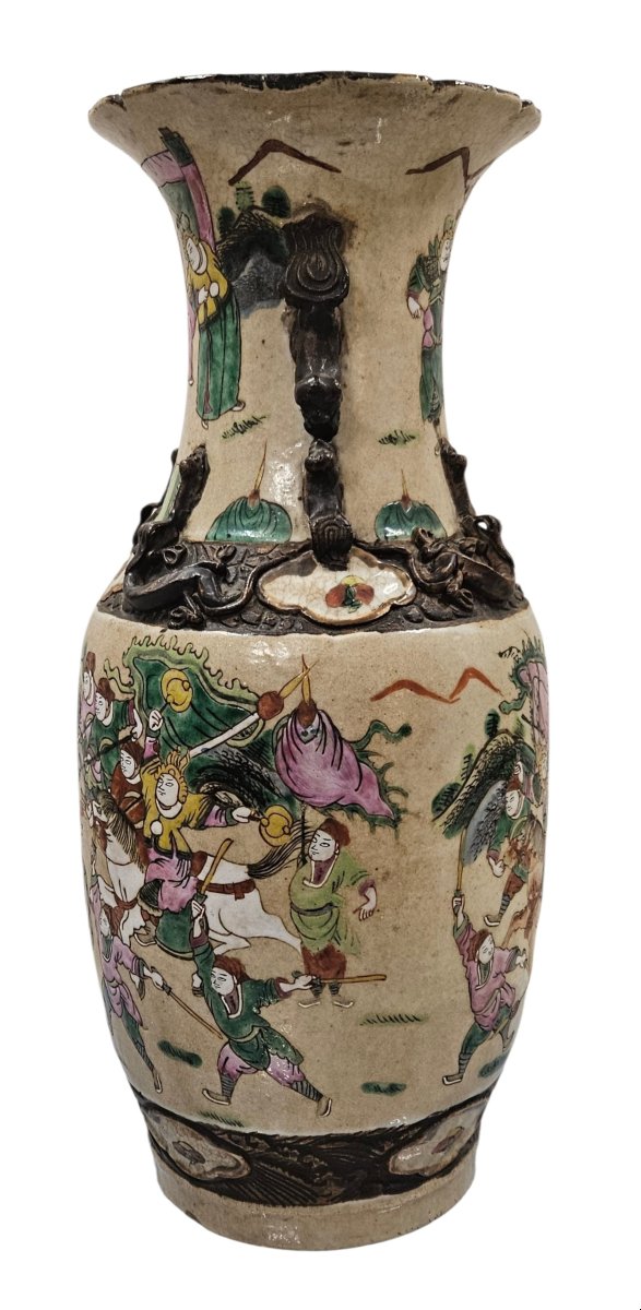 Ancien vase Chine Nankin  fin XIXème Siècle  grès porcelaine 45 cm-photo-1