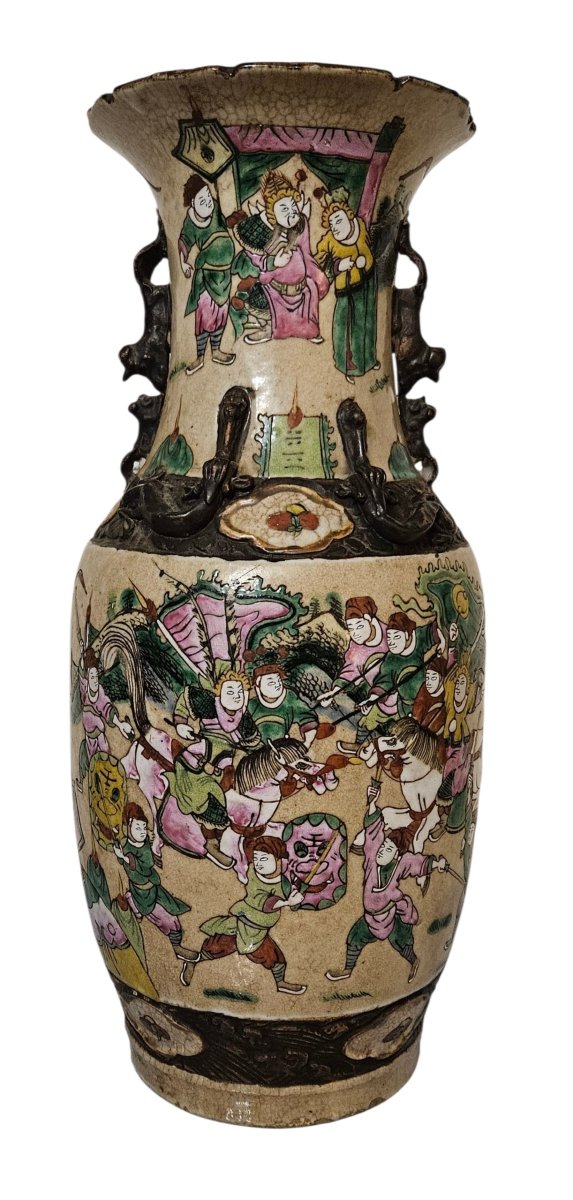 Ancien vase Chine Nankin  fin XIXème Siècle  grès porcelaine 45 cm