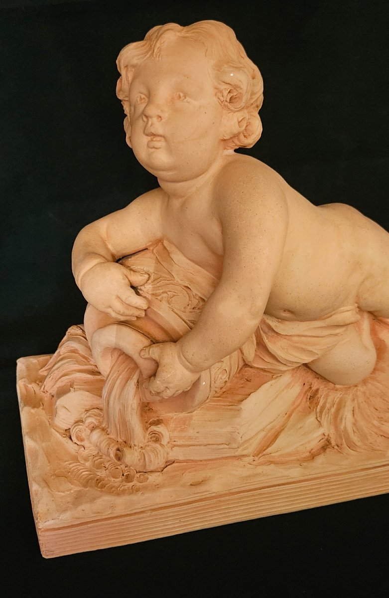 Terracotta Sculpture "cherub, Putti," Signed Cholin, 19th Century -photo-2