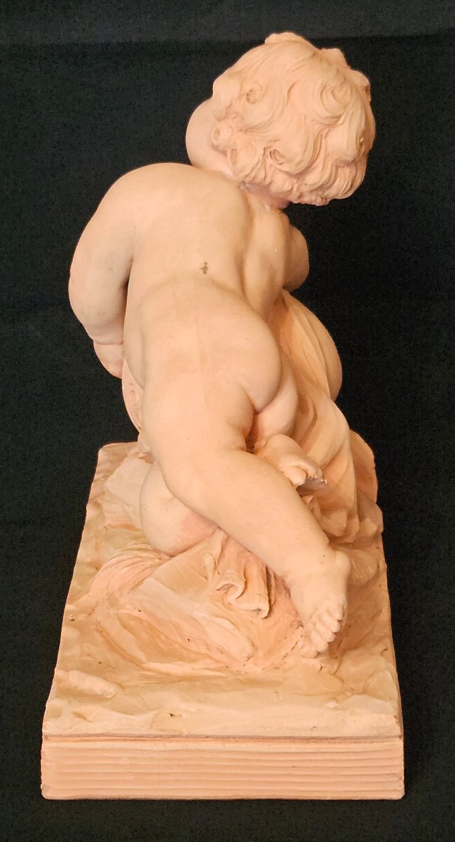 Terracotta Sculpture "cherub, Putti," Signed Cholin, 19th Century -photo-3