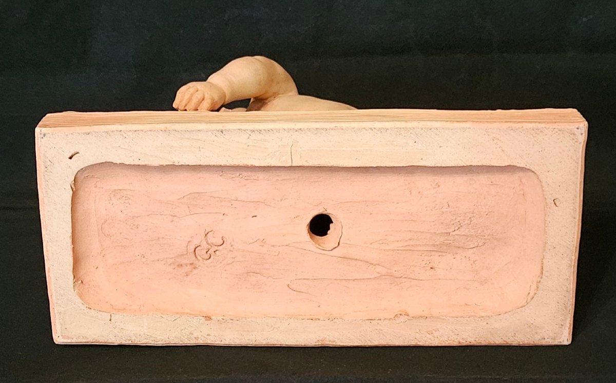 Terracotta Sculpture "cherub, Putti," Signed Cholin, 19th Century -photo-8