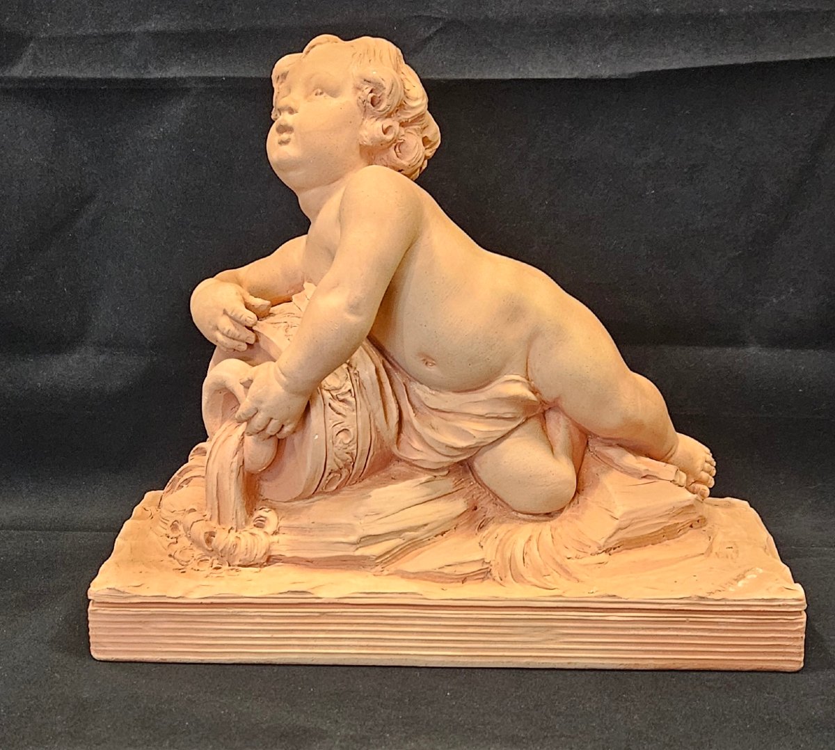 Terracotta Sculpture "cherub, Putti," Signed Cholin, 19th Century -photo-2