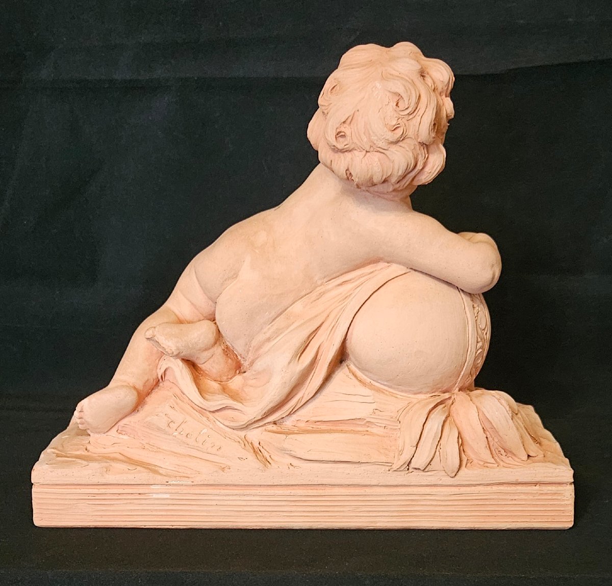 Terracotta Sculpture "cherub, Putti," Signed Cholin, 19th Century -photo-7