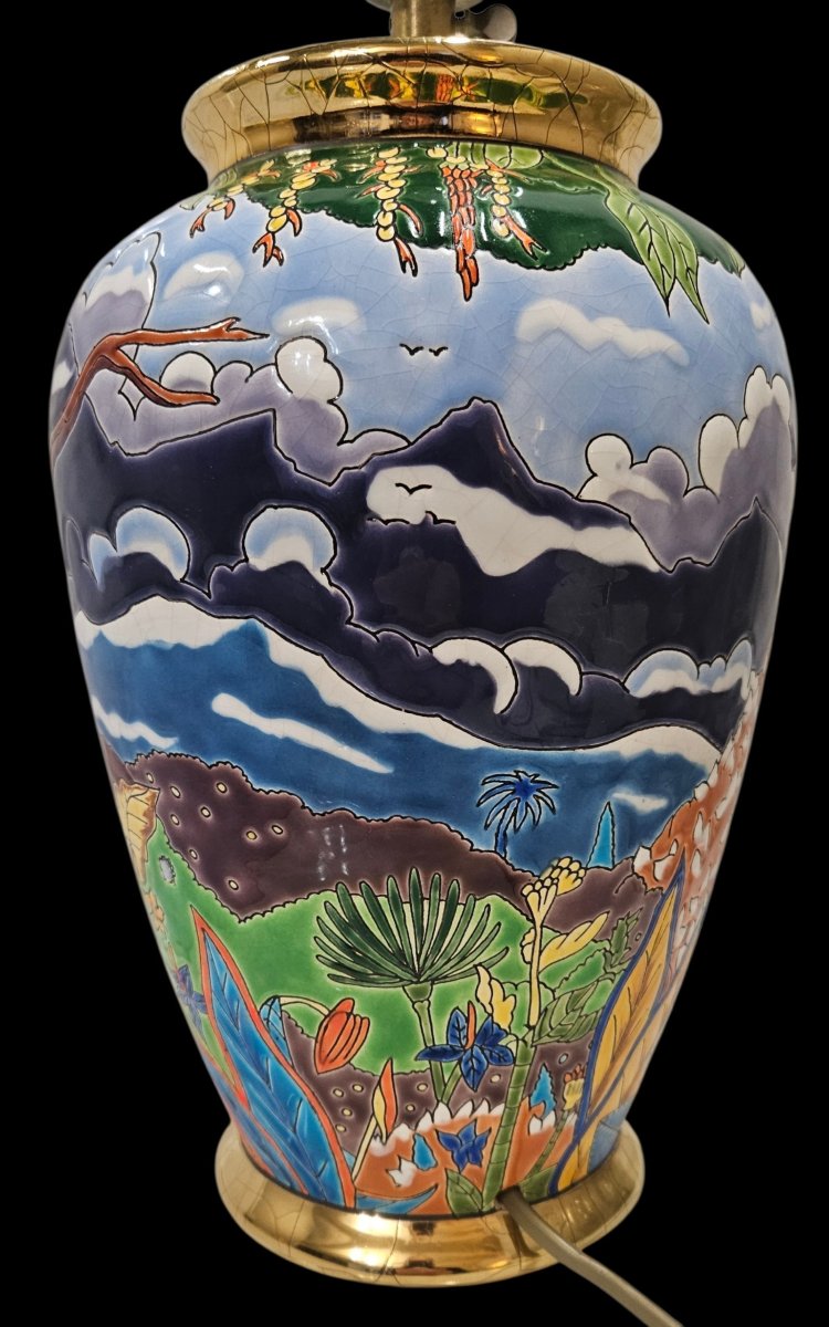 Longwy,  lampe en faïence par ALAIN THOMAS serie " Les  toucans "  63 / 100-photo-3