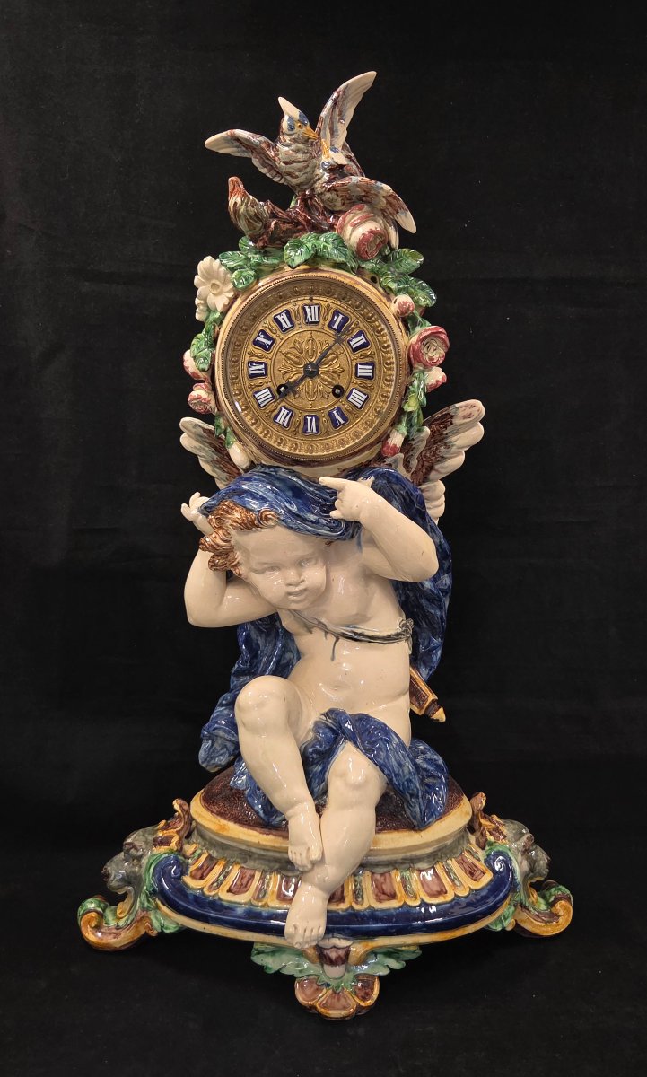 Grande pendule en barbotine Thomas Sergent 19 ème siècle 