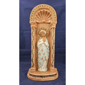 Virgin Mary In Ceramic By Roger Guérin In Bouffioulx 1896 - 1954