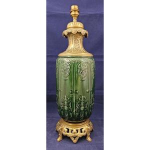 Lampe en Faïence de Théodore Deck monture bronze 
