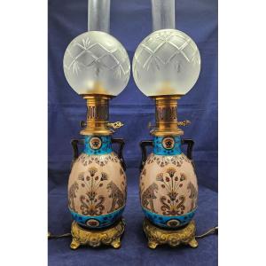 Paire de lampes en faïence de Jules Vieillard à Bordeaux 