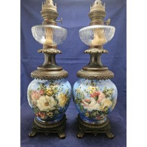 Gien, Pair Of Impressionist Ceramic Lamps Dg