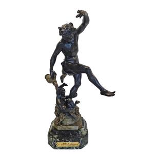 Sculpture " Le vin "  par Holweck, régule et marbre 19 ème siècle 
