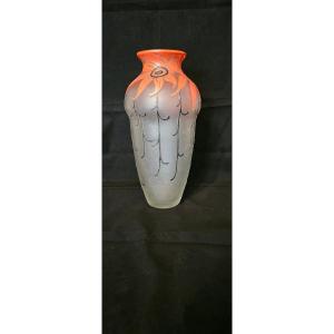 Large Legras Vase Decorated With Art Deco Flowers On Frosted Glass. Circa 1920