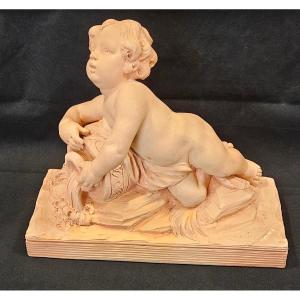Sculpture en terre cuite " Chérubin, putti, signée CHOLIN, 19 ème siècle