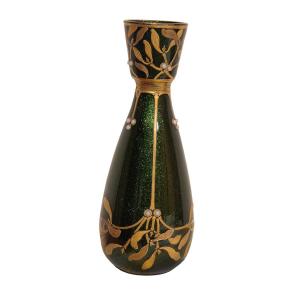 Legras Montjoye vase en verre pailleté série " Aventurine " décor Art nouveau Gui 1900
