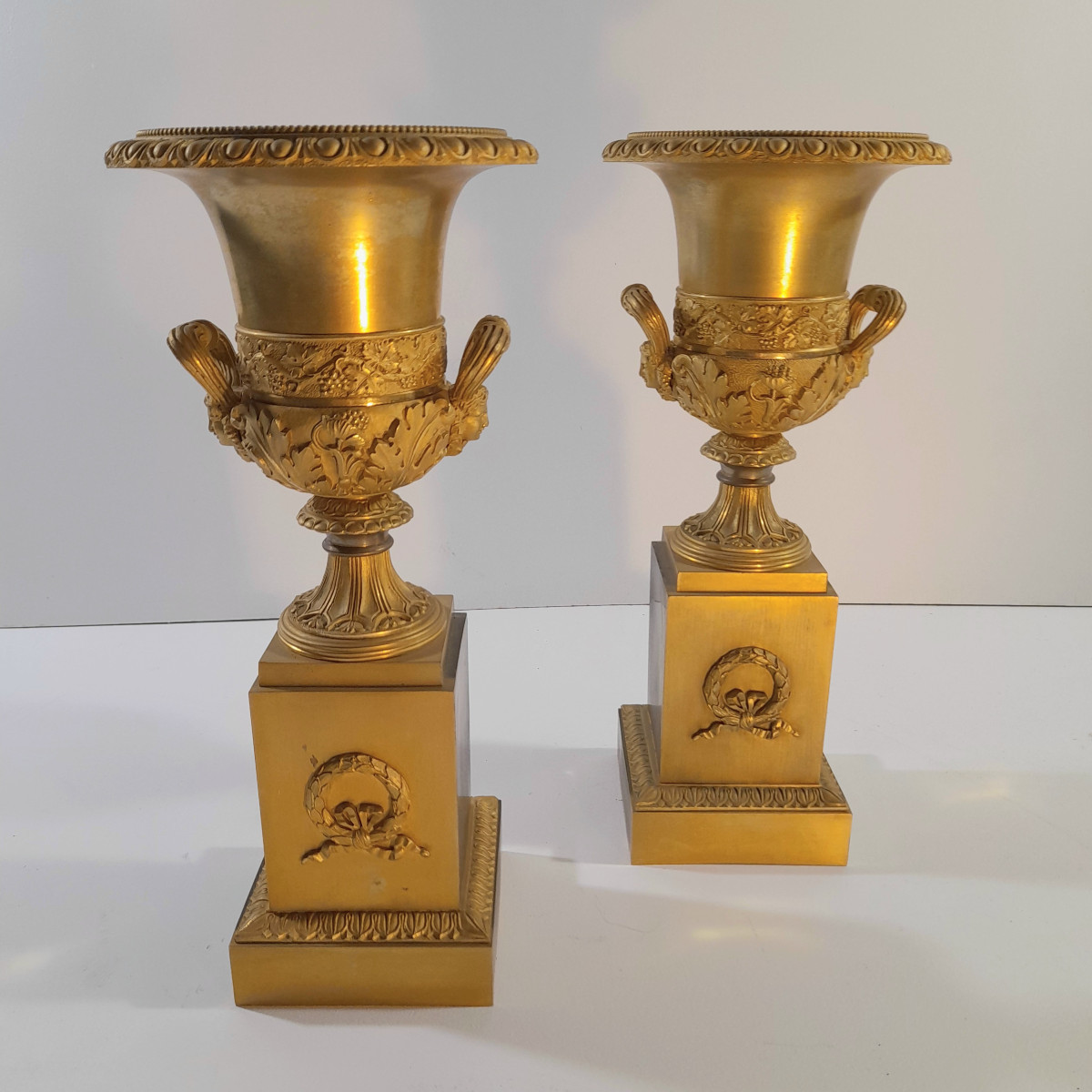Pair Of Medici Vases In Gilt Bronze, Late 18th Century (pierre Philippe Thomire?)