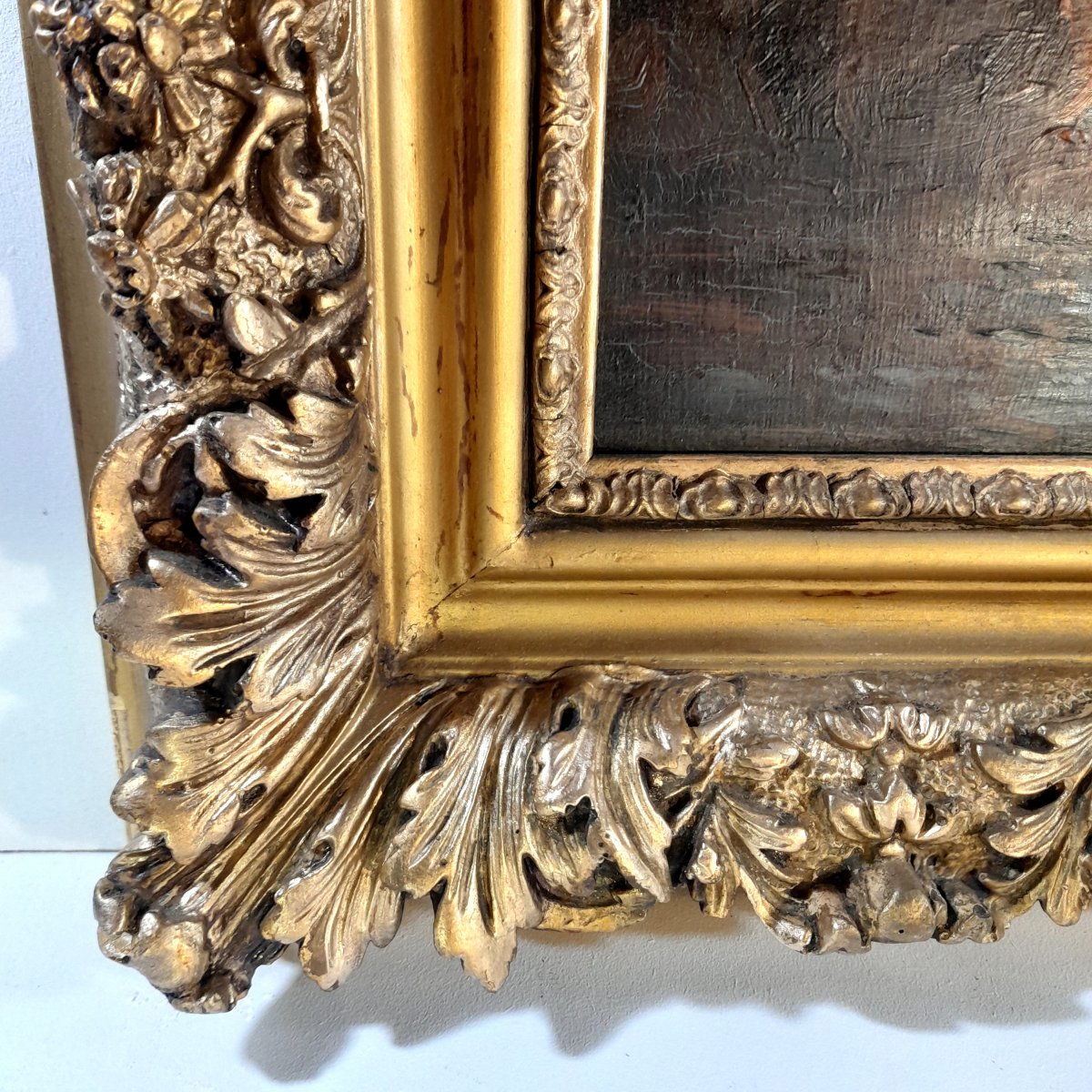 Tableau paysage de bord de mer et cadre doré  50,5 x 63 cm-photo-2