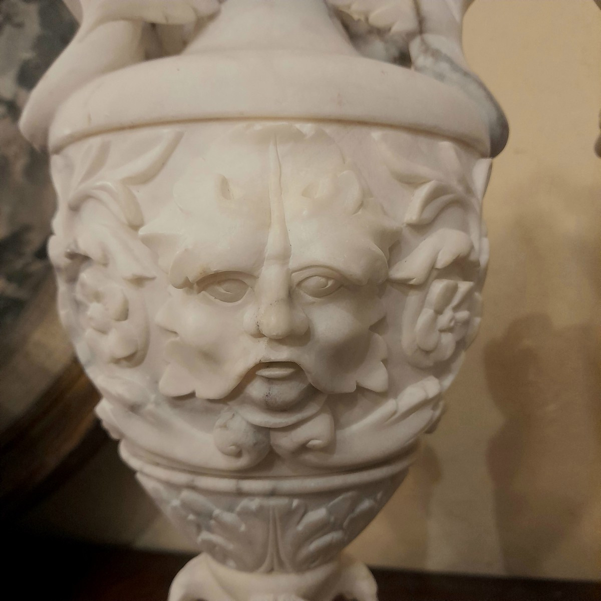 Pair Of Grotesque Vases, Napoleon III, In Alabaster-photo-2