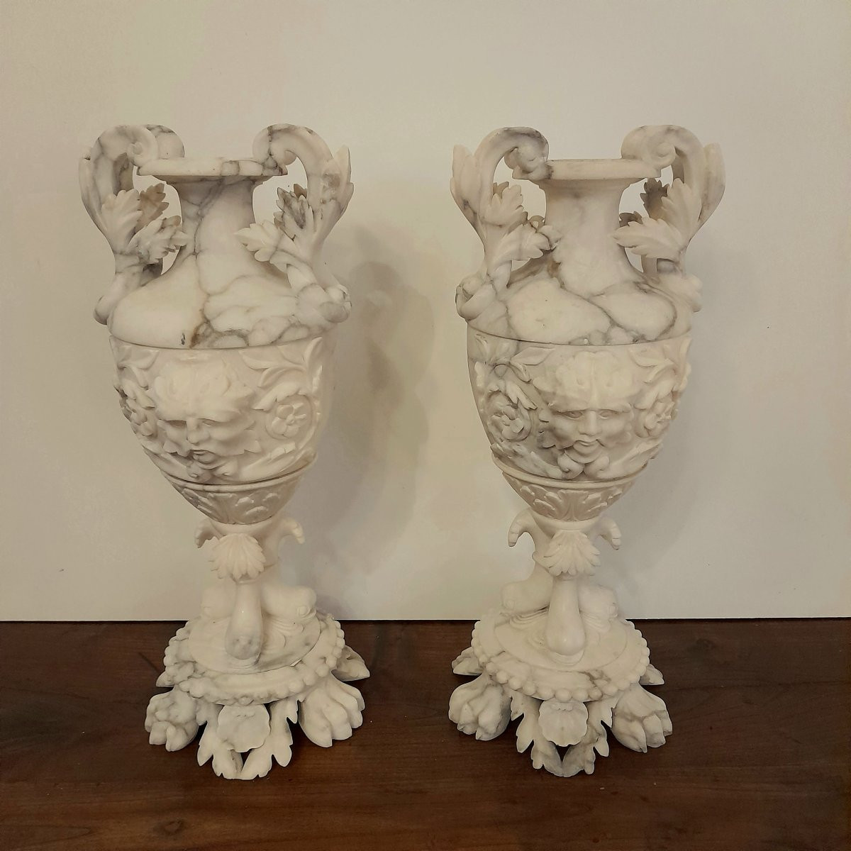 Pair Of Grotesque Vases, Napoleon III, In Alabaster-photo-1