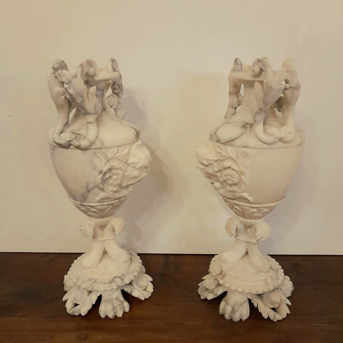 Pair Of Grotesque Vases, Napoleon III, In Alabaster-photo-5