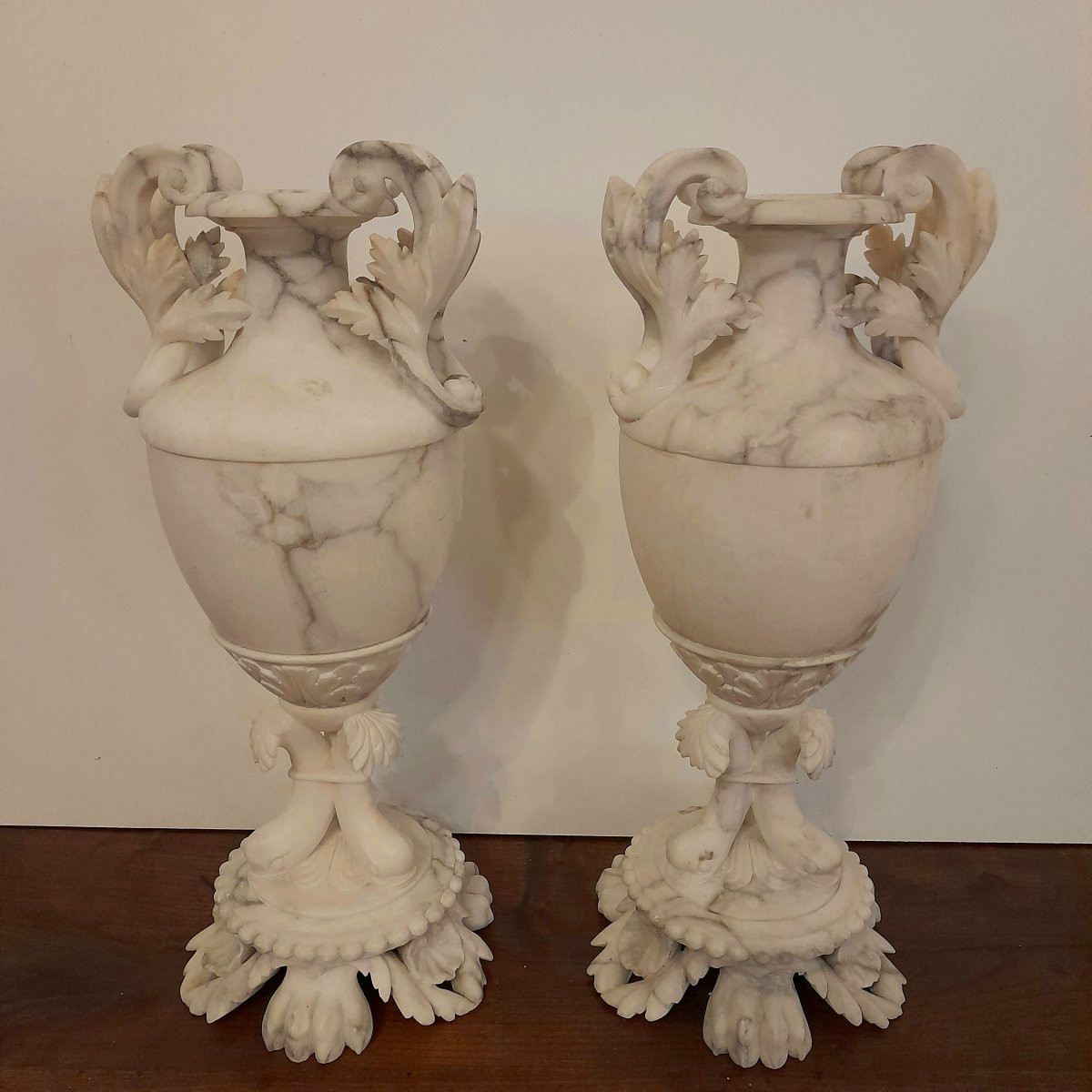 Pair Of Grotesque Vases, Napoleon III, In Alabaster-photo-6