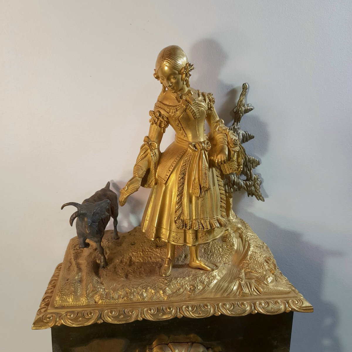 Shepherdess Clock, Gilt Bronze, 19th Century, Restoration Period -photo-2