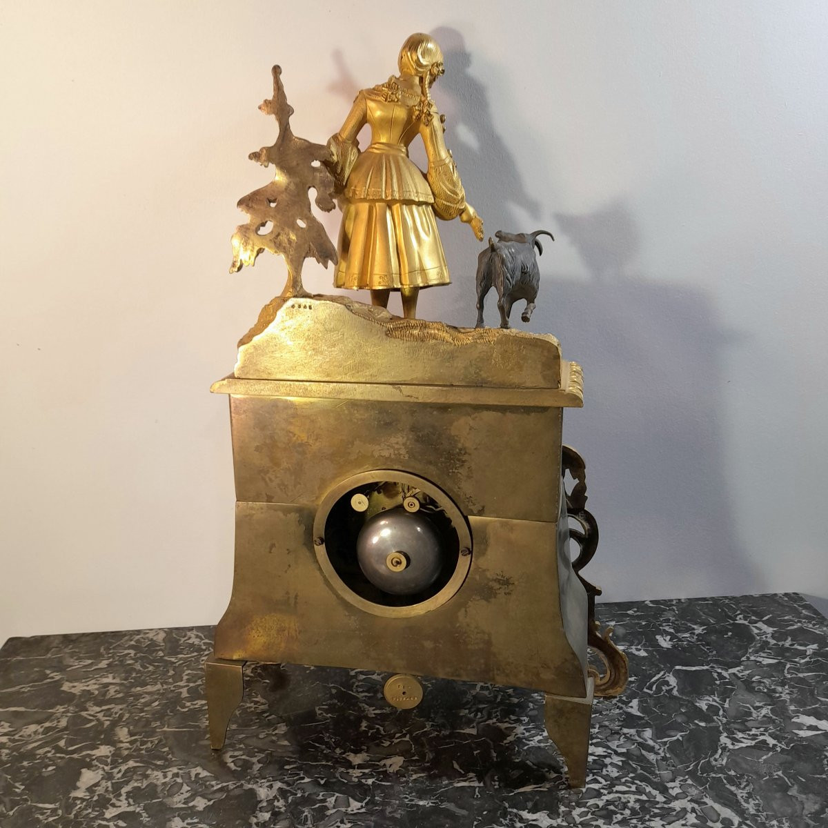 Shepherdess Clock, Gilt Bronze, 19th Century, Restoration Period -photo-4