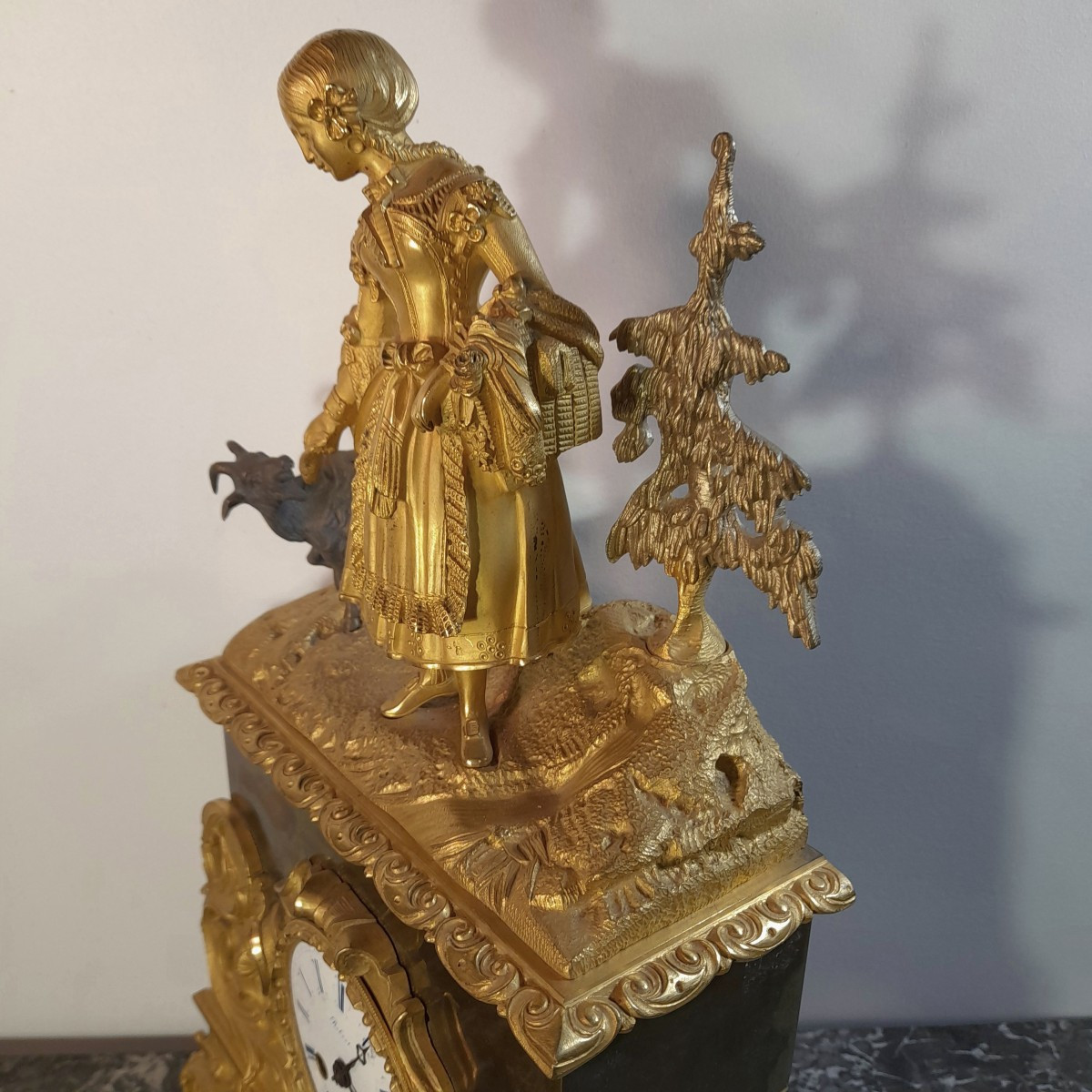 Shepherdess Clock, Gilt Bronze, 19th Century, Restoration Period -photo-5