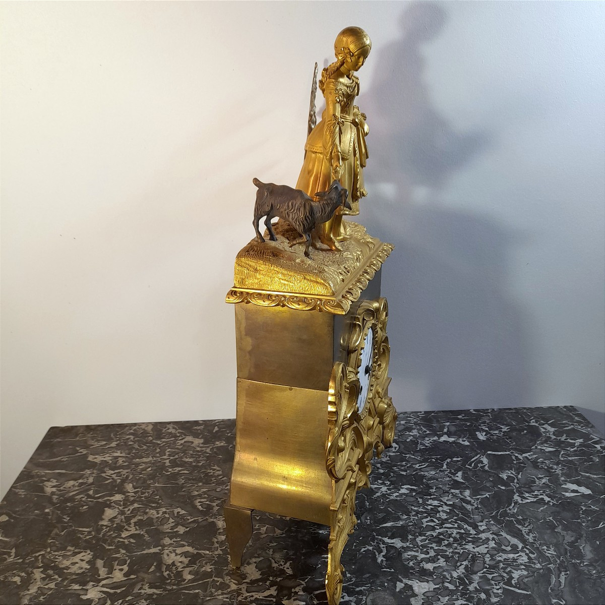 Shepherdess Clock, Gilt Bronze, 19th Century, Restoration Period -photo-6
