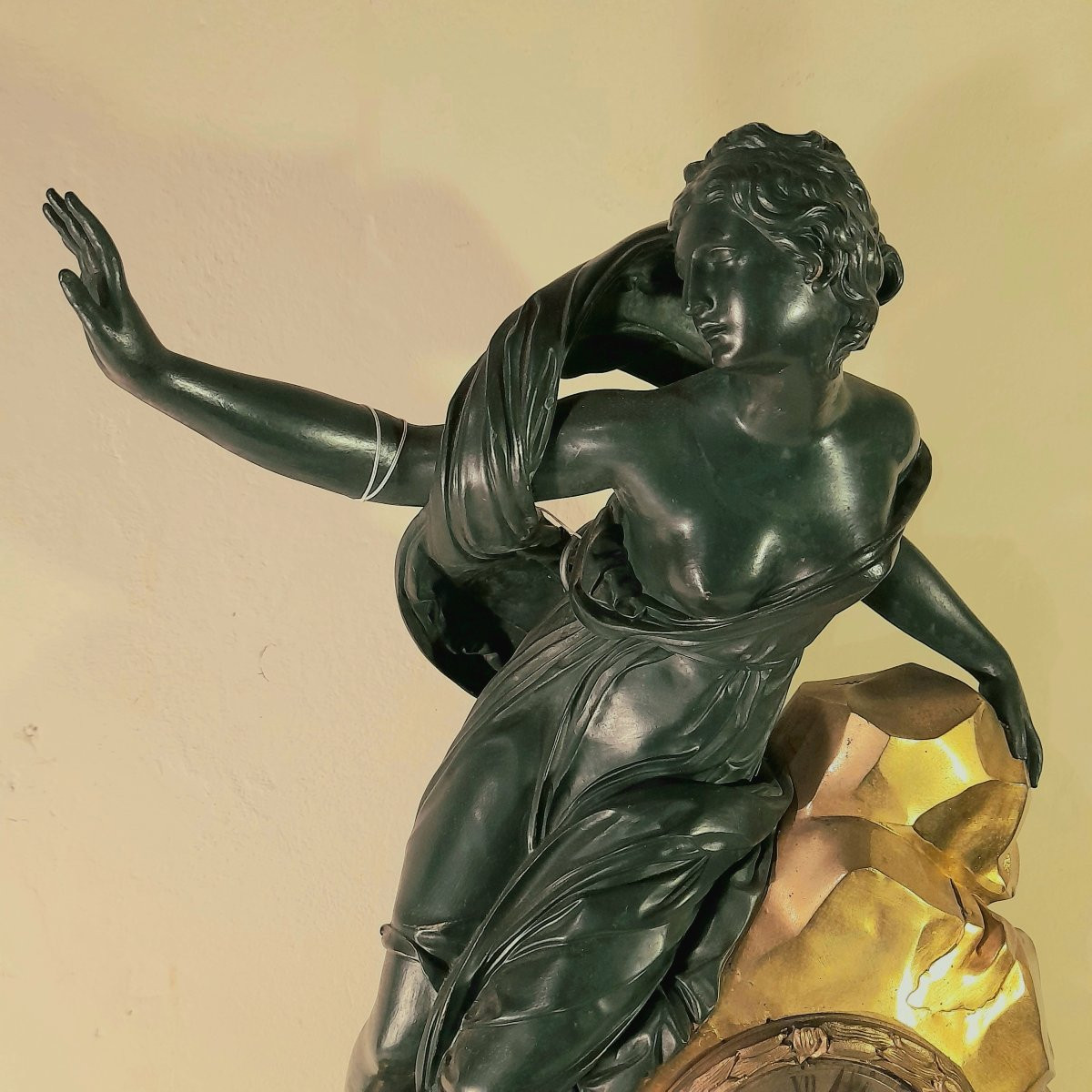 Large Aphrodite Clock 70 Cm Double Patina Bronze And Marble First 1/4 19th Century Wire Movement-photo-2