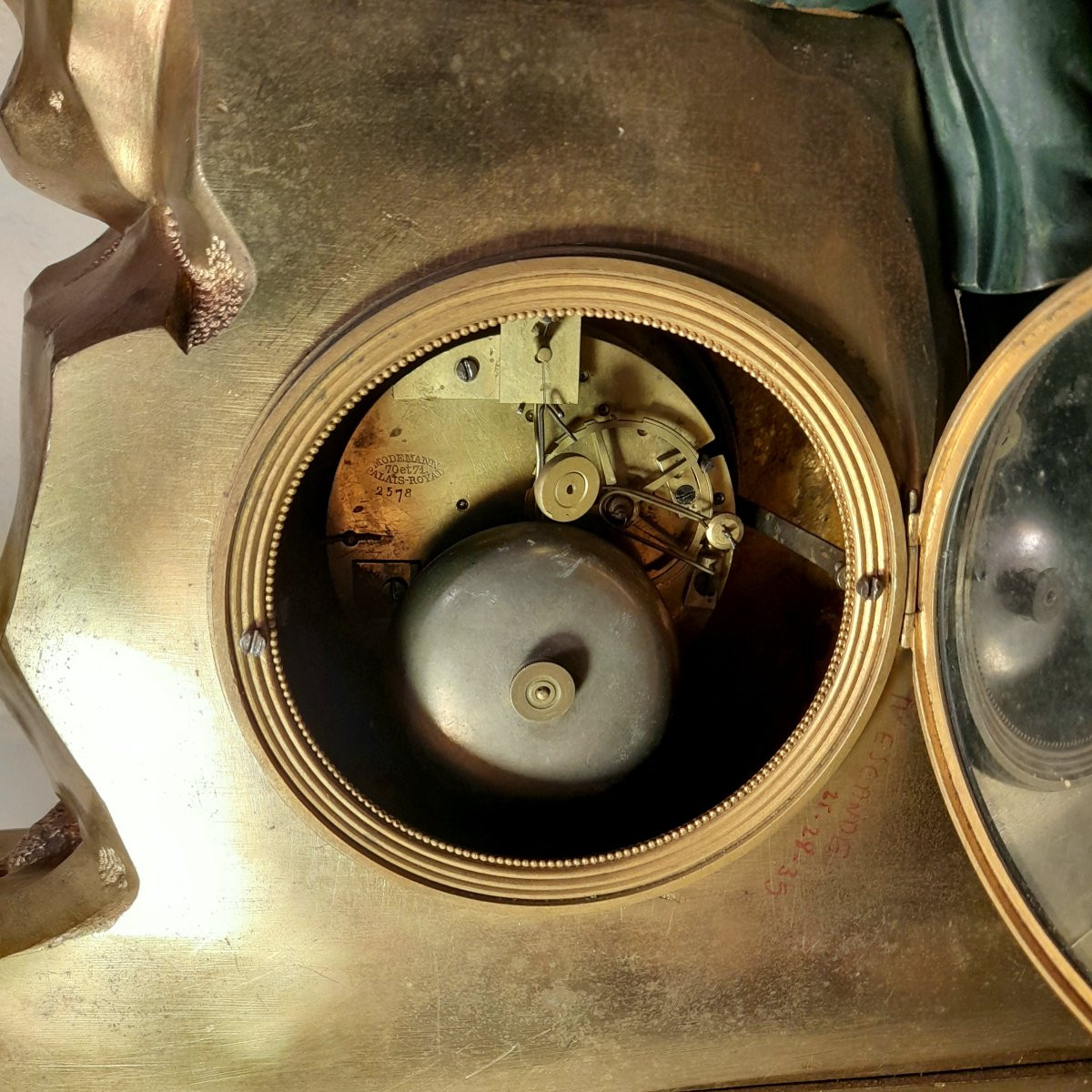 Large Aphrodite Clock 70 Cm Double Patina Bronze And Marble First 1/4 19th Century Wire Movement-photo-4