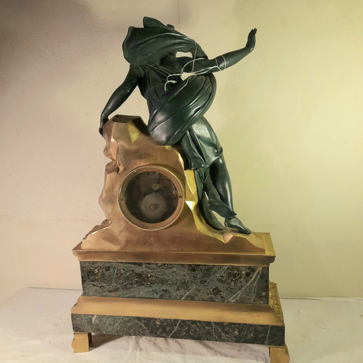 Large Aphrodite Clock 70 Cm Double Patina Bronze And Marble First 1/4 19th Century Wire Movement-photo-4