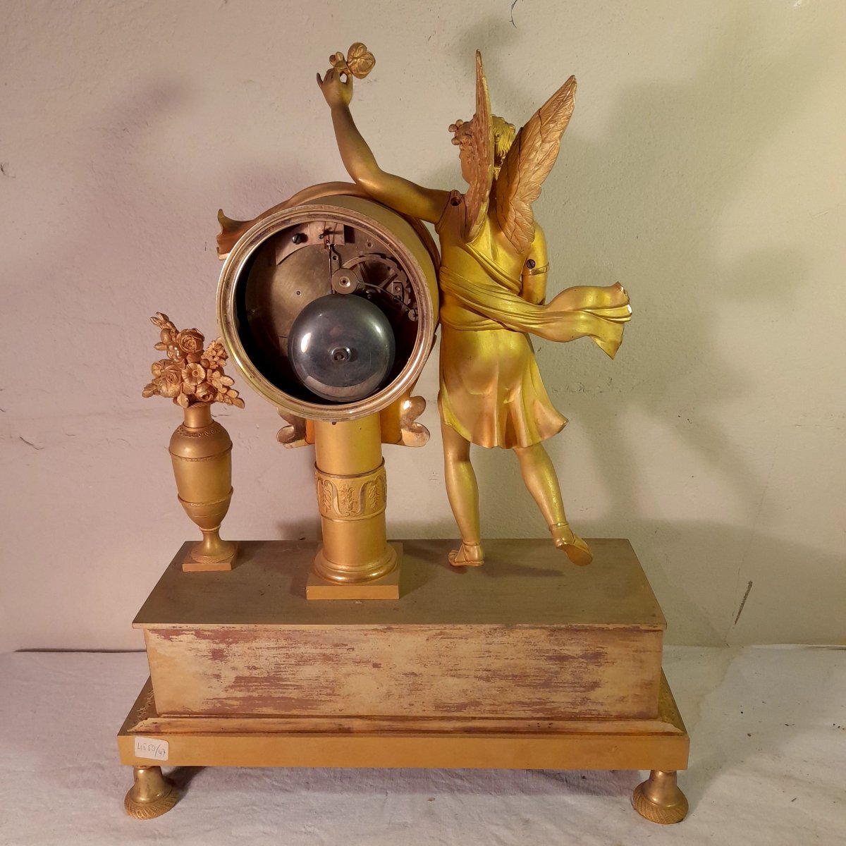 Pendule angelot en bronze doré début 19ème mouvement à fil H 47 cm-photo-4