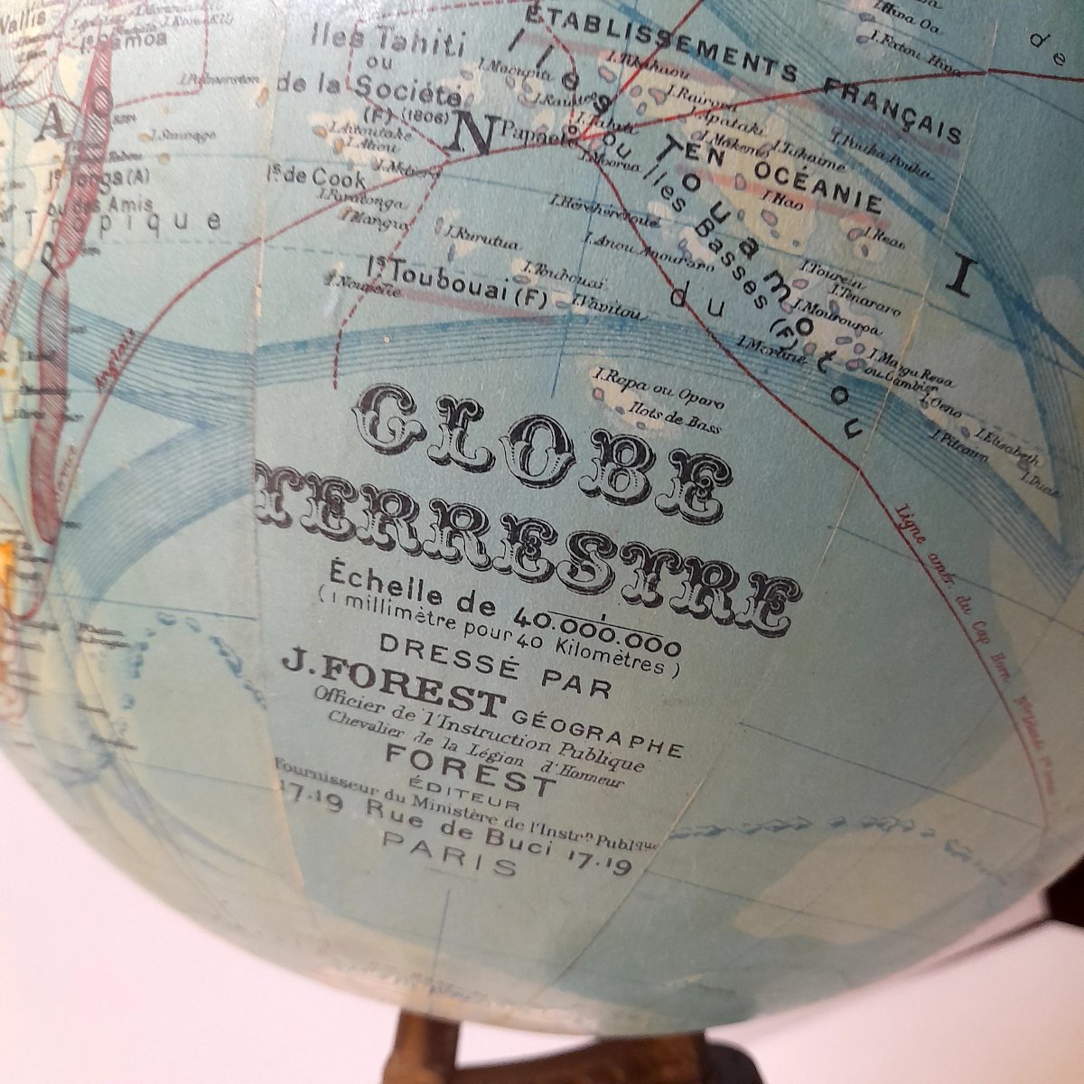 Globe terrestre de J.Forest géographe à  Paris échelle 1/40.000.000 -photo-4