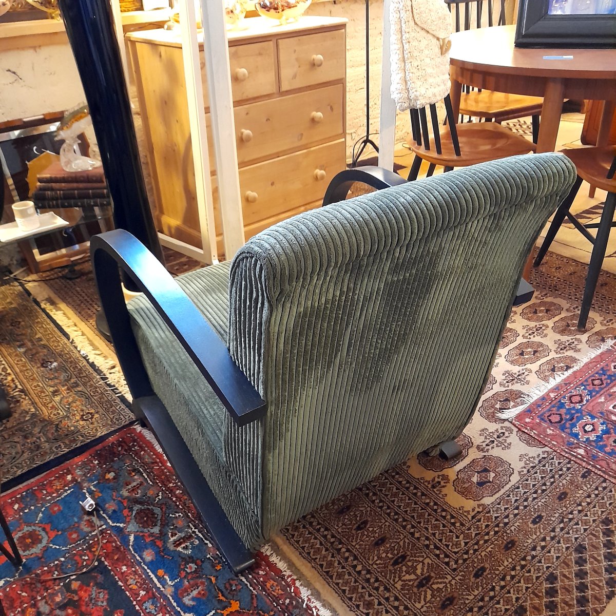 Pair Of Art Deco Armchairs In Green Velvet -photo-2