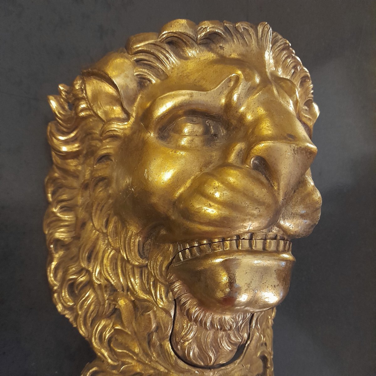 Pair Of Bronze Lion Heads As Billiard Corner Pieces -photo-4