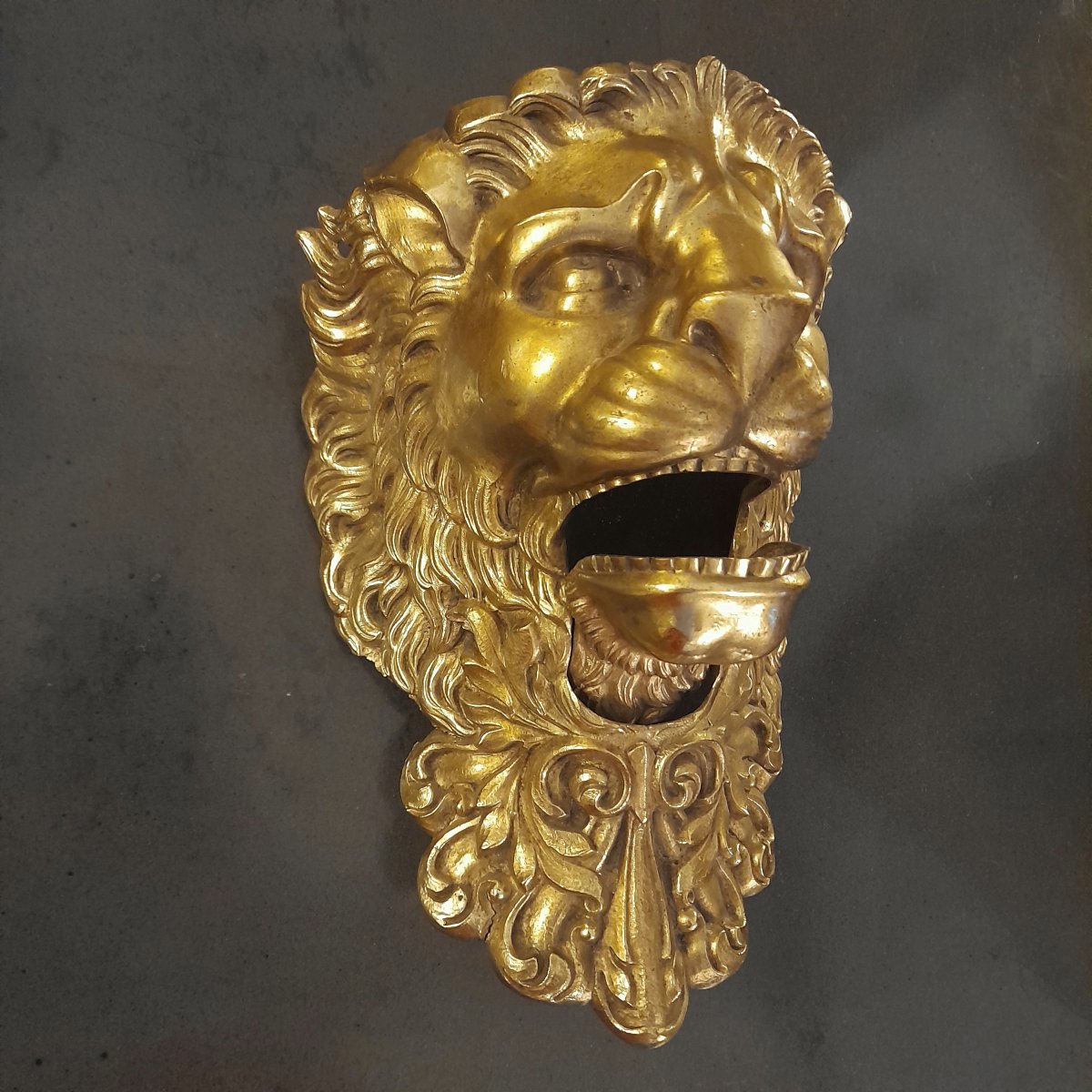 Pair Of Bronze Lion Heads As Billiard Corner Pieces 