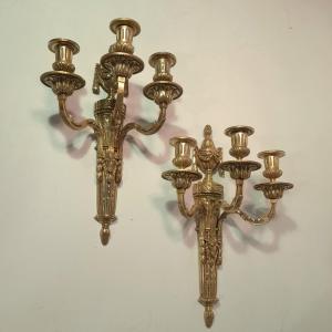 Paire d’applique d’époque Louis XVI en bronze doré 