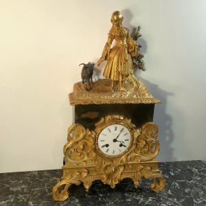 Shepherdess Clock, Gilt Bronze, 19th Century, Restoration Period 