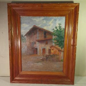 Painting Signed L. Vérité. Maison Les Lauriers Chemin Du Baziou Pau . Basque House In Bidarray