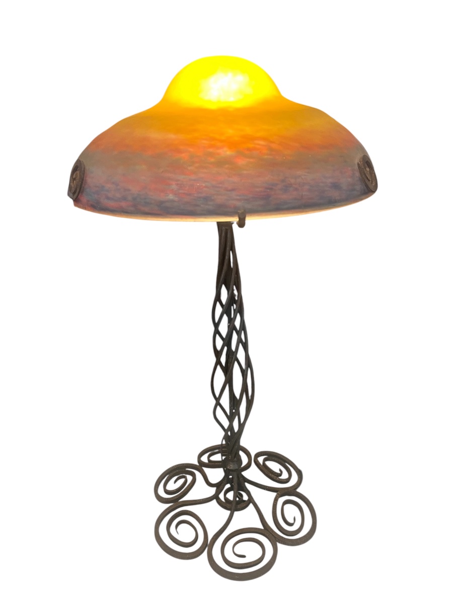 Lampe - Muller - Pâté De Verre/fer Forgé - France - XX ème -photo-2