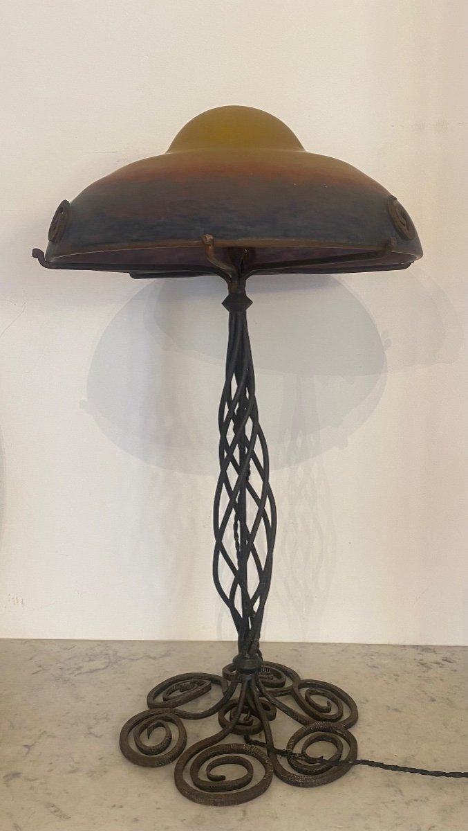 Lampe - Muller - Pâté De Verre/fer Forgé - France - XX ème -photo-3