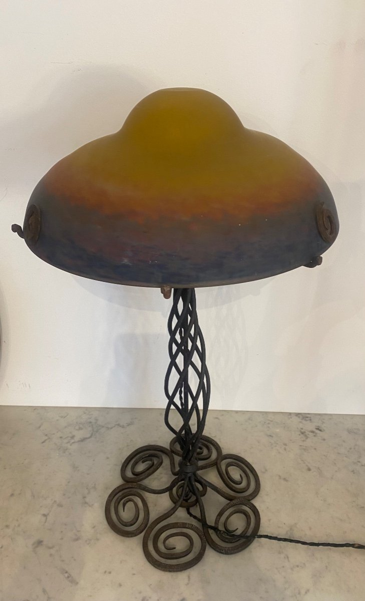 Lampe - Muller - Pâté De Verre/fer Forgé - France - XX ème -photo-4