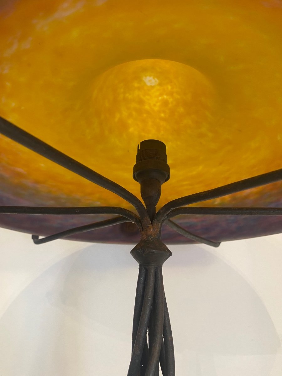 Lampe - Muller - Pâté De Verre/fer Forgé - France - XX ème -photo-3