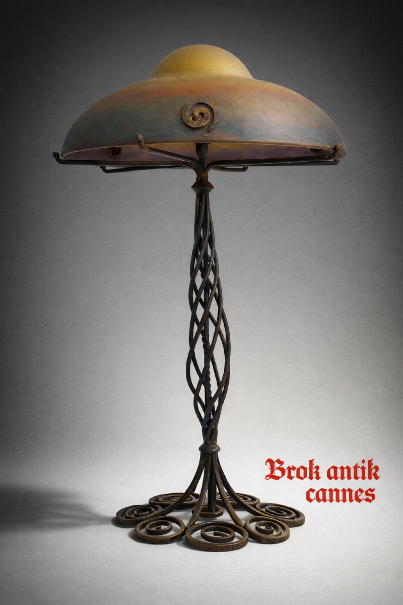 Lamp - Muller - Pâté Glass/wrought Iron - France - 20th Century 