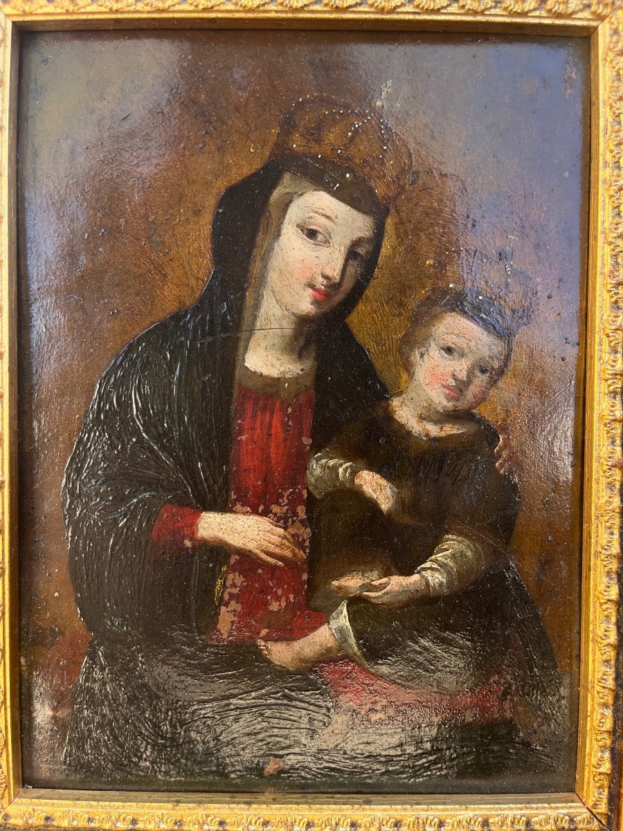 Tableau - Huile sur cuivre - Vierge à L’enfant - XVII ème -photo-2