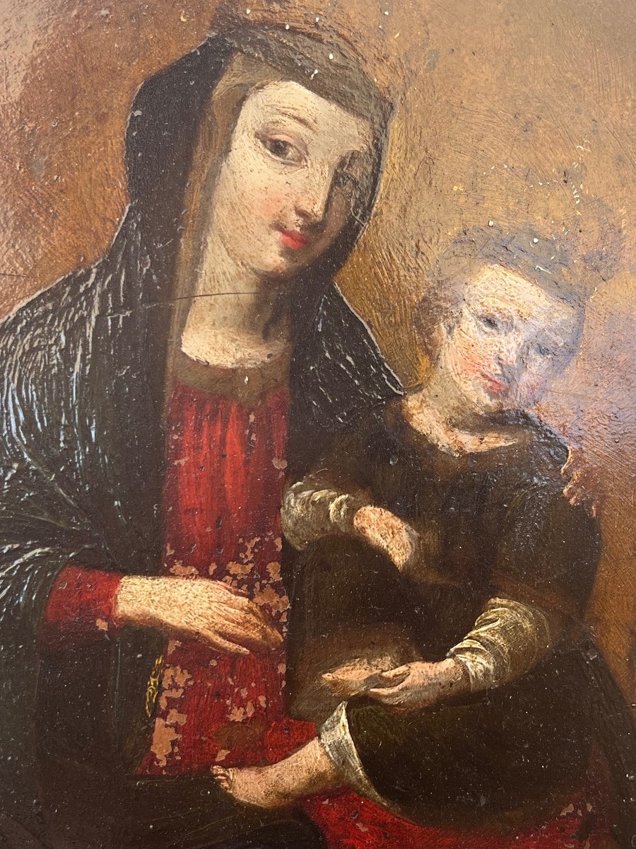 Tableau - Huile sur cuivre - Vierge à L’enfant - XVII ème -photo-3