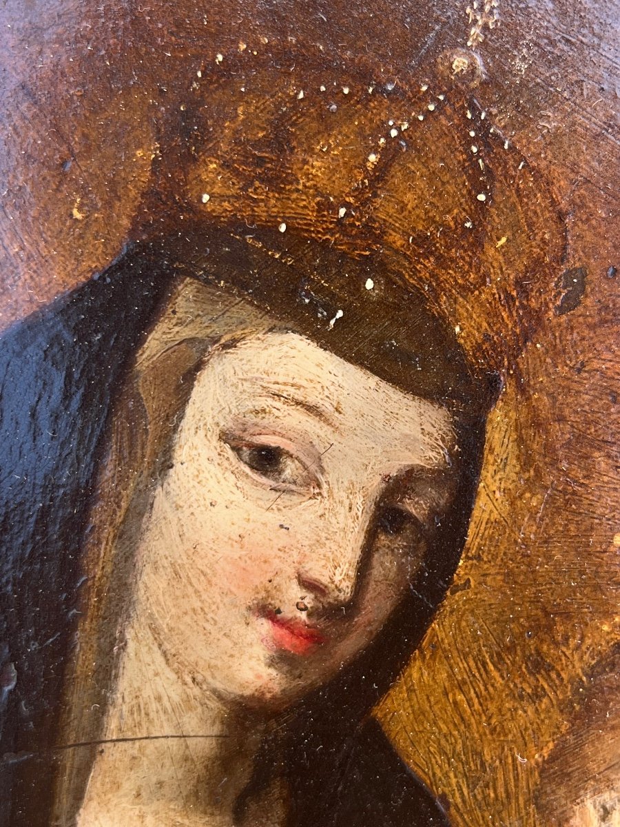 Tableau - Huile sur cuivre - Vierge à L’enfant - XVII ème -photo-4
